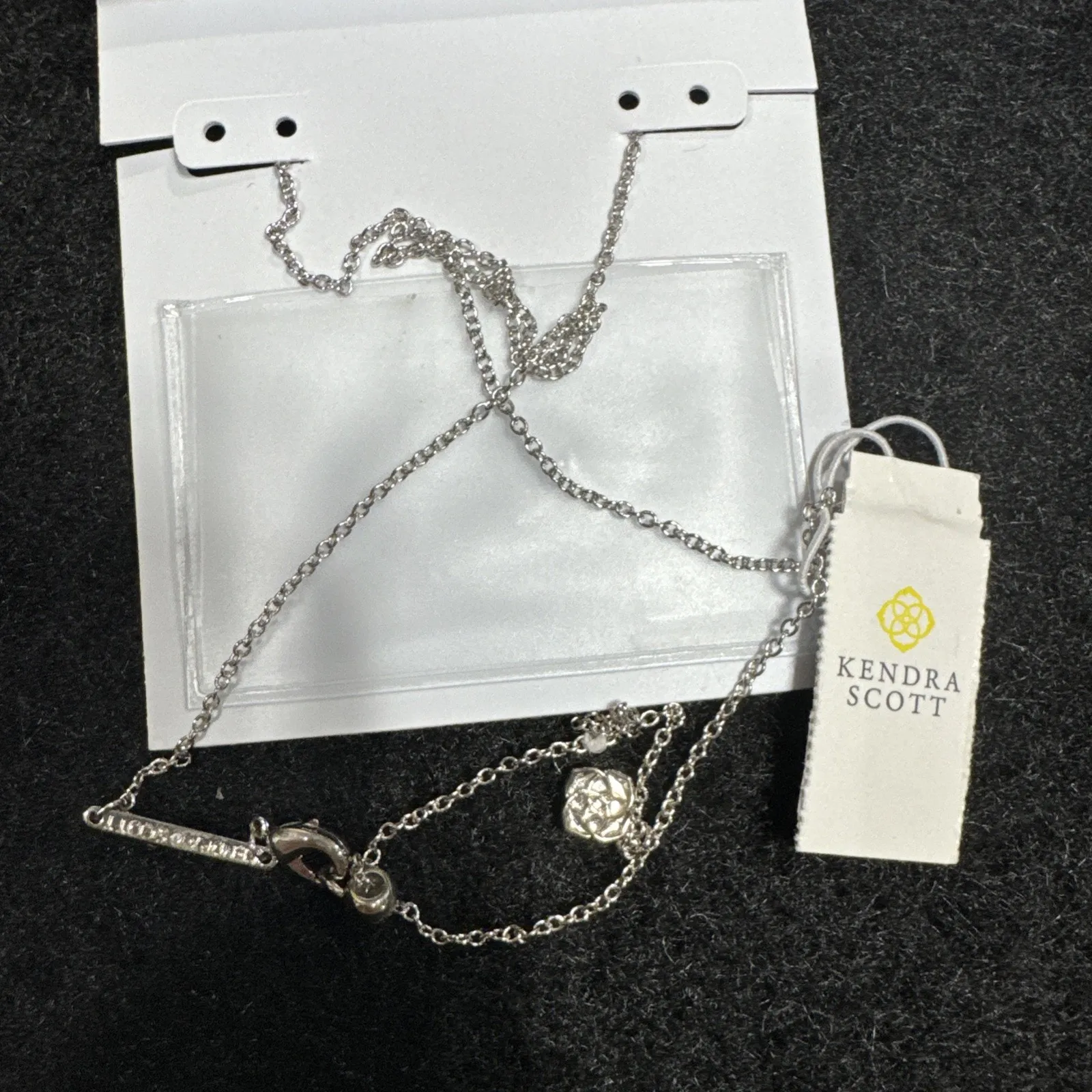 Kendra Scott Letter Y Disc Pendant Necklace Rhodium Black Mother-Of-Pearl Silver - Image 3