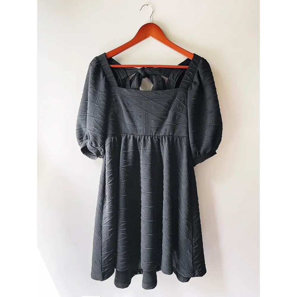 Free People Violet Mini Dress Black Puff Sleeve Tie Bow Size Small - Image 5