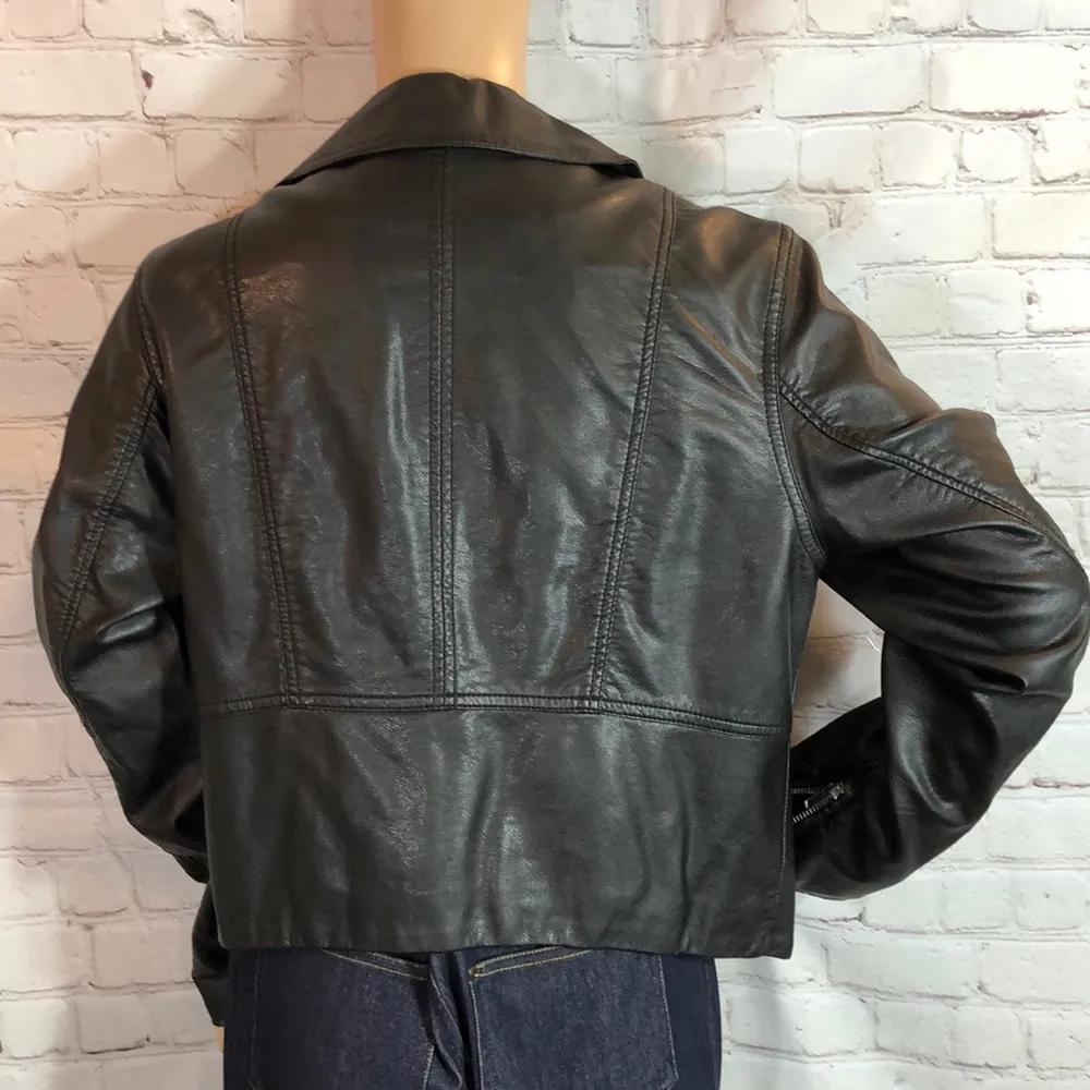 H&M Faux Leather Black Classic Style Moto Jacket Large 12 - Image 7