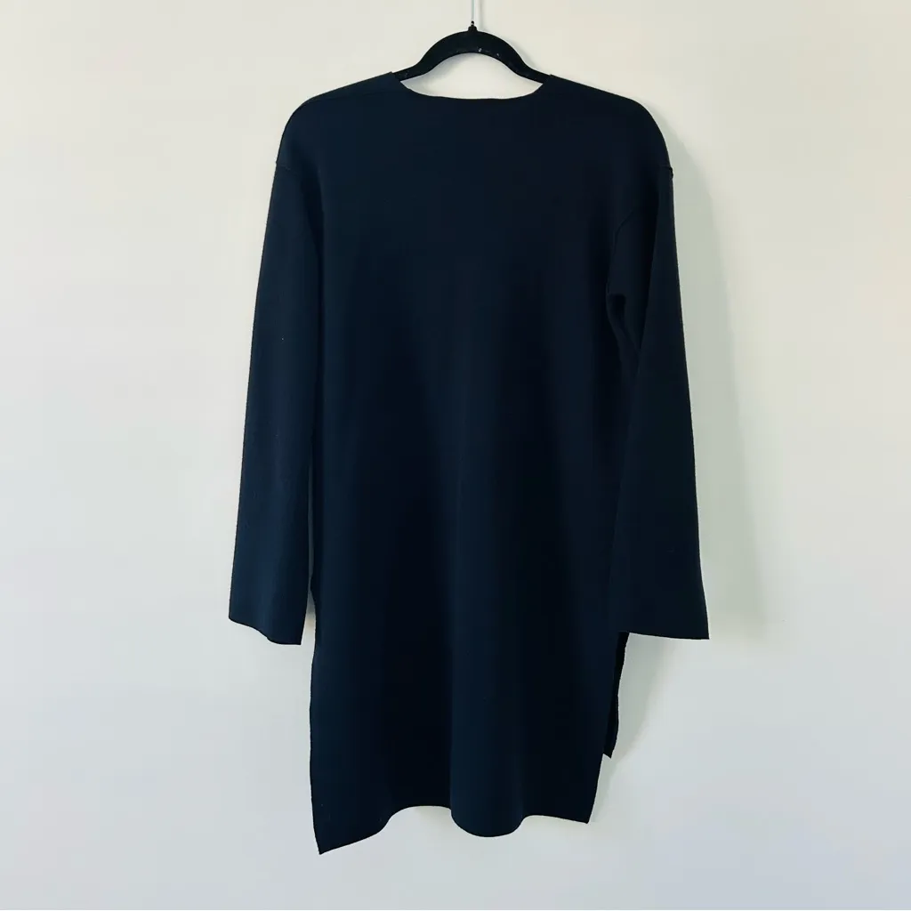 Sminfinity Navy Blue Merino Wool Long Sleeve Side Slit Oversized Knit Tunic XS - Image 2