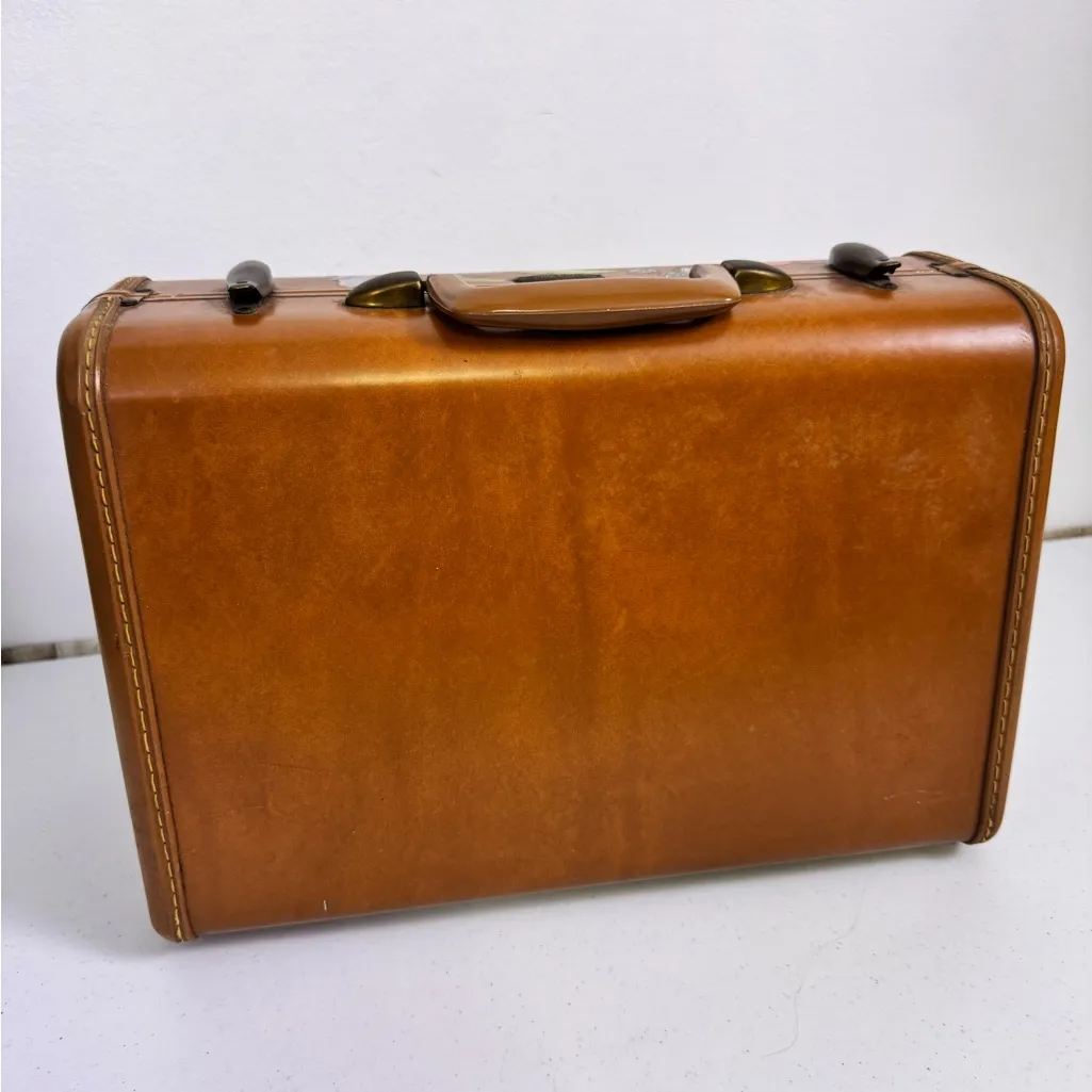 Samsonite Vintage Luggage Train Case 1940s USA Shwayder Bros Leather Look Deco Tan - Image 4