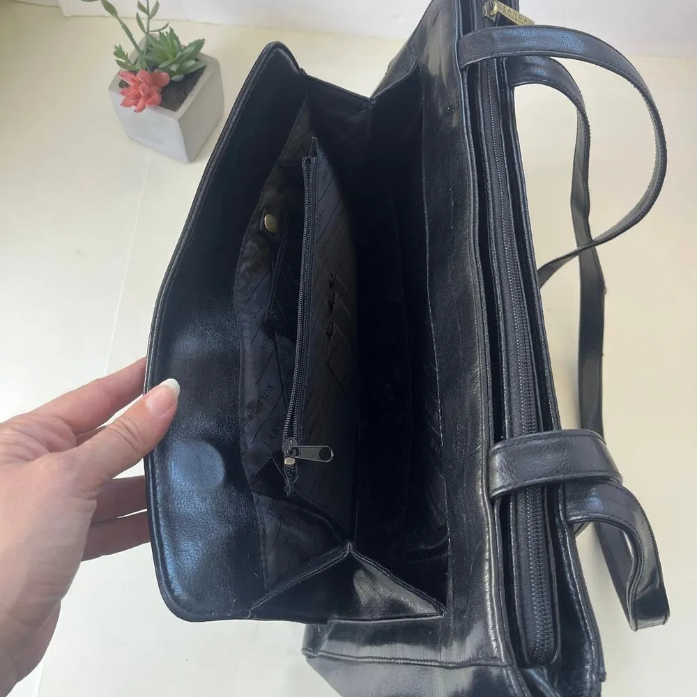 Landau Sacamoto Vegan Leather Bag Black Briefcase Y2K Career Classic Chic Tote - Image 7