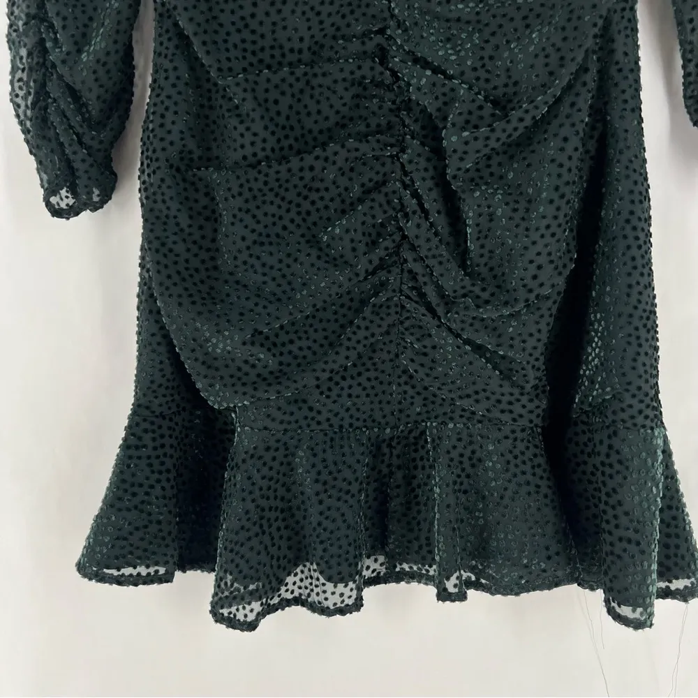 ASTR Sephra Forest Green Swiss‎ Dot Sweetheart Neck 3/4 Sleeve Ruched Mini Dress - Image 13