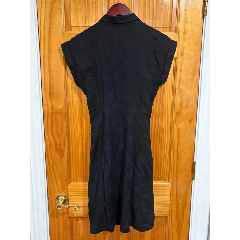 Anthropologie Black Linen Blend Button Front Shirt Dress Short Sleeve 4P - Image 3