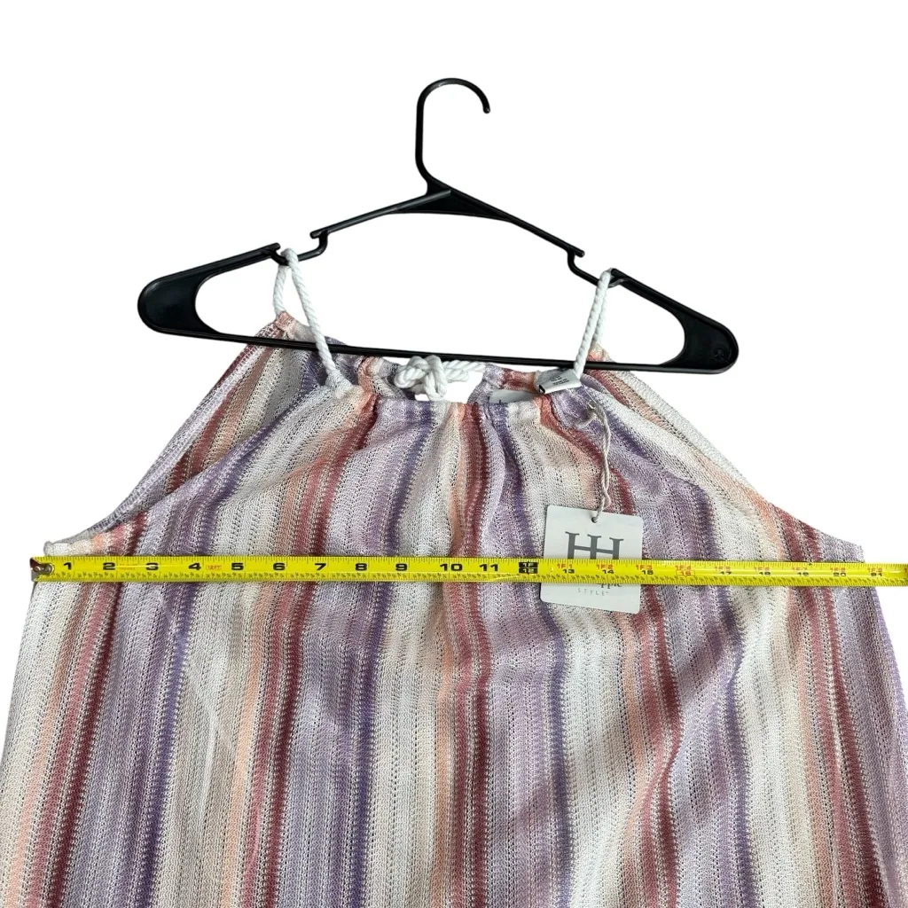Haute Hippie M Swimsuit Cover Up Dress Crochet Mesh Purple Pink White Stripe NWT - Image 15