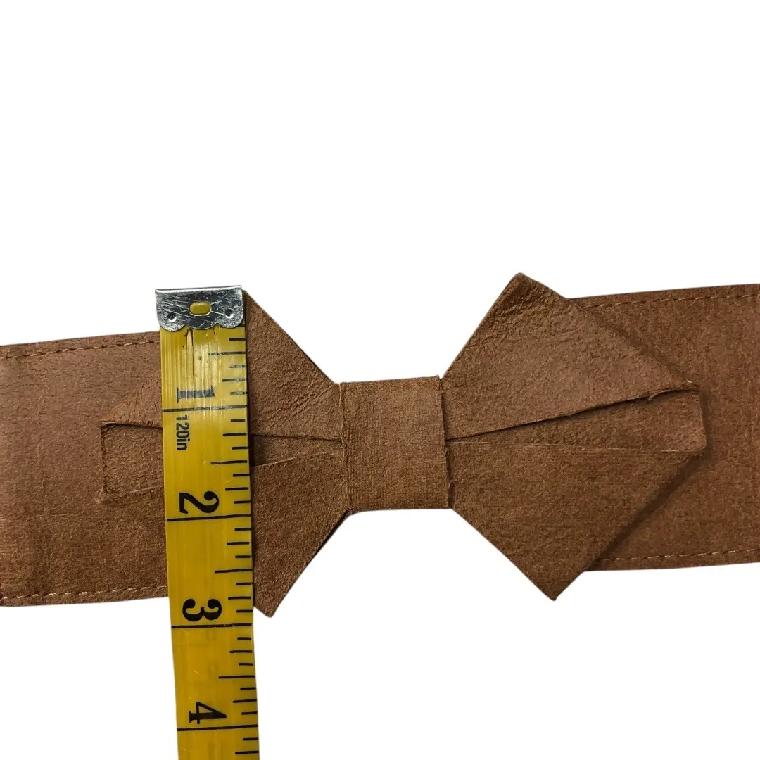 Boho‎ Woven Lacey Waist Belt with Bow Suede Accent Snap Back Stretch Cream Brown Tan - Image 9