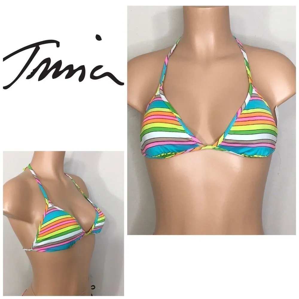 Trina Turk multi stripe triangle bikini top. size 6   NWT - Image 2