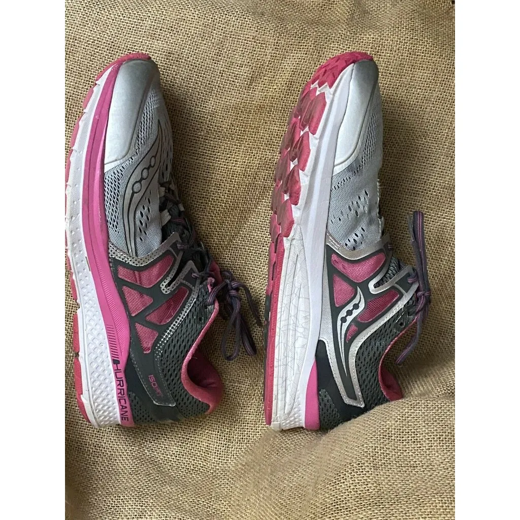 Saucony Womens Hurricane ISOFIT Running Shoes Size 12 Gray & Pink Breathable Mesh - Image 2