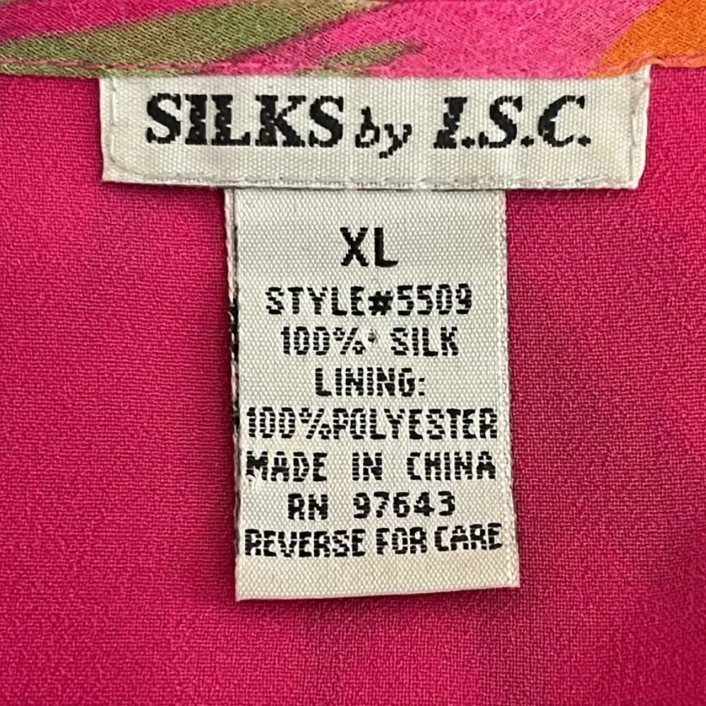 Silks by I.S.C. Silk Sleeveless V Neck Tropical Print Lined Maxi Dress Size XL Pink - Image 4