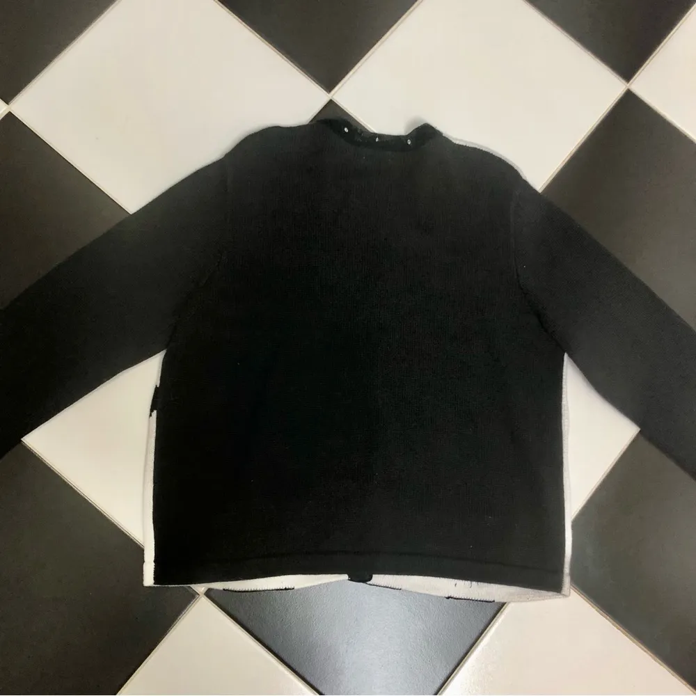 Vintage 90s Berek Animal Print Sweater Sequin Rhinestone Black & White Dots XL - Image 10