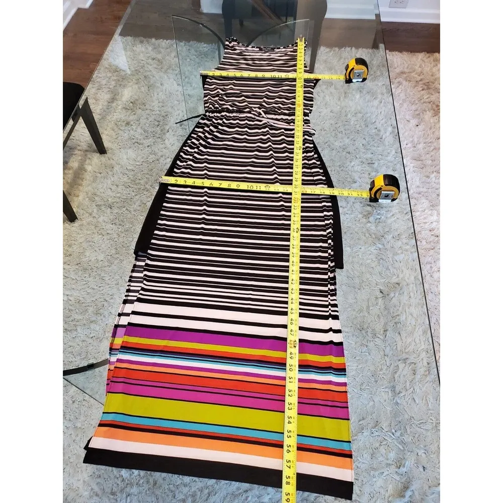 Nine West Women Black & White Polyester Round Neck Sleeveless Long Maxi Dress 10 - Image 11