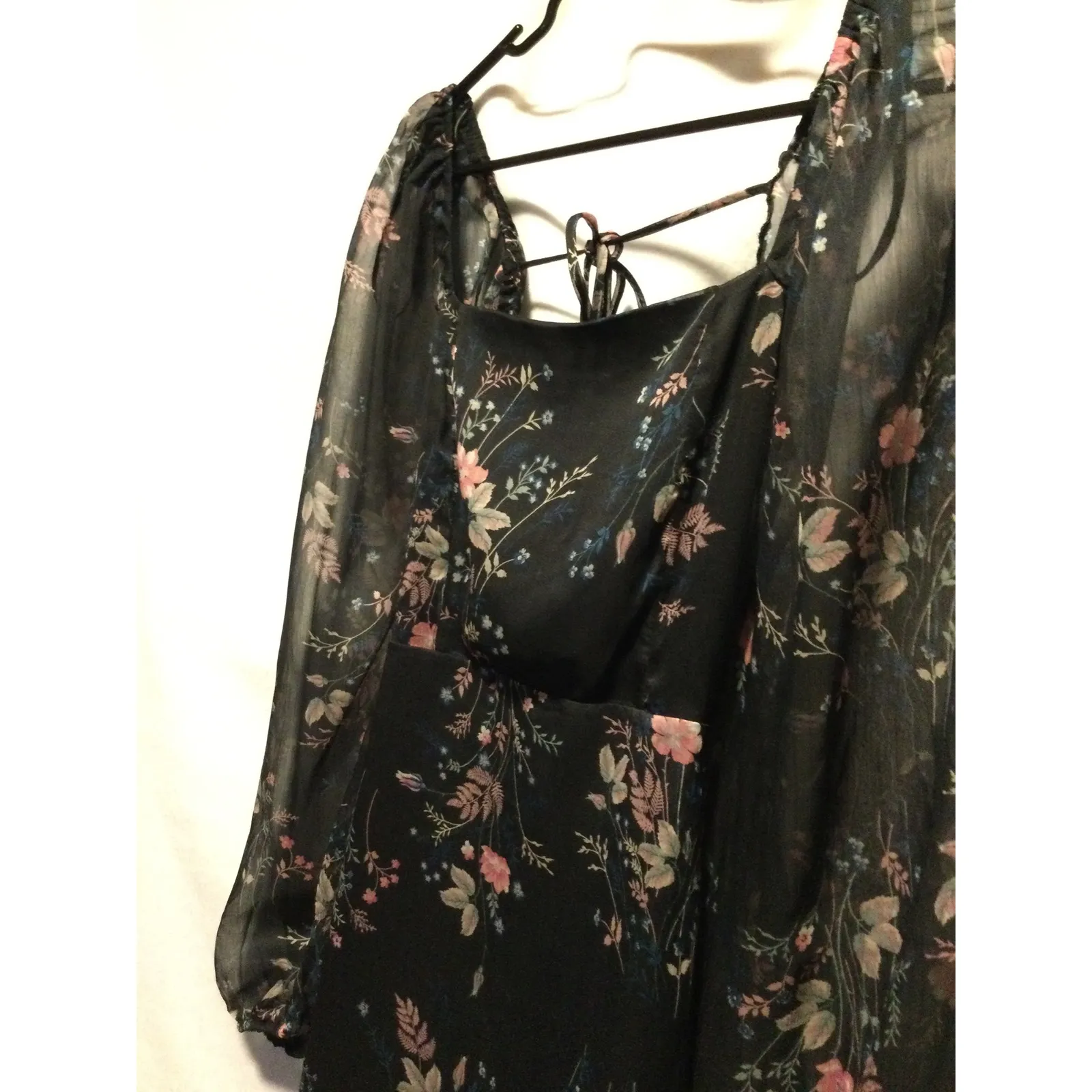Forever 21‎ Black Floral Print Puff Sleeve Square Neck Mini Dress Women's Size S - Image 2