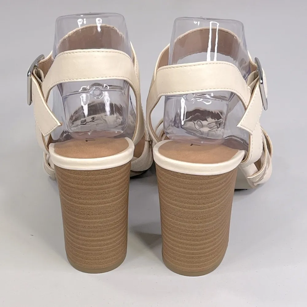 TORRID Caged Front Stacked Heel Sandals Bone/Snakeskin-8W - Image 6