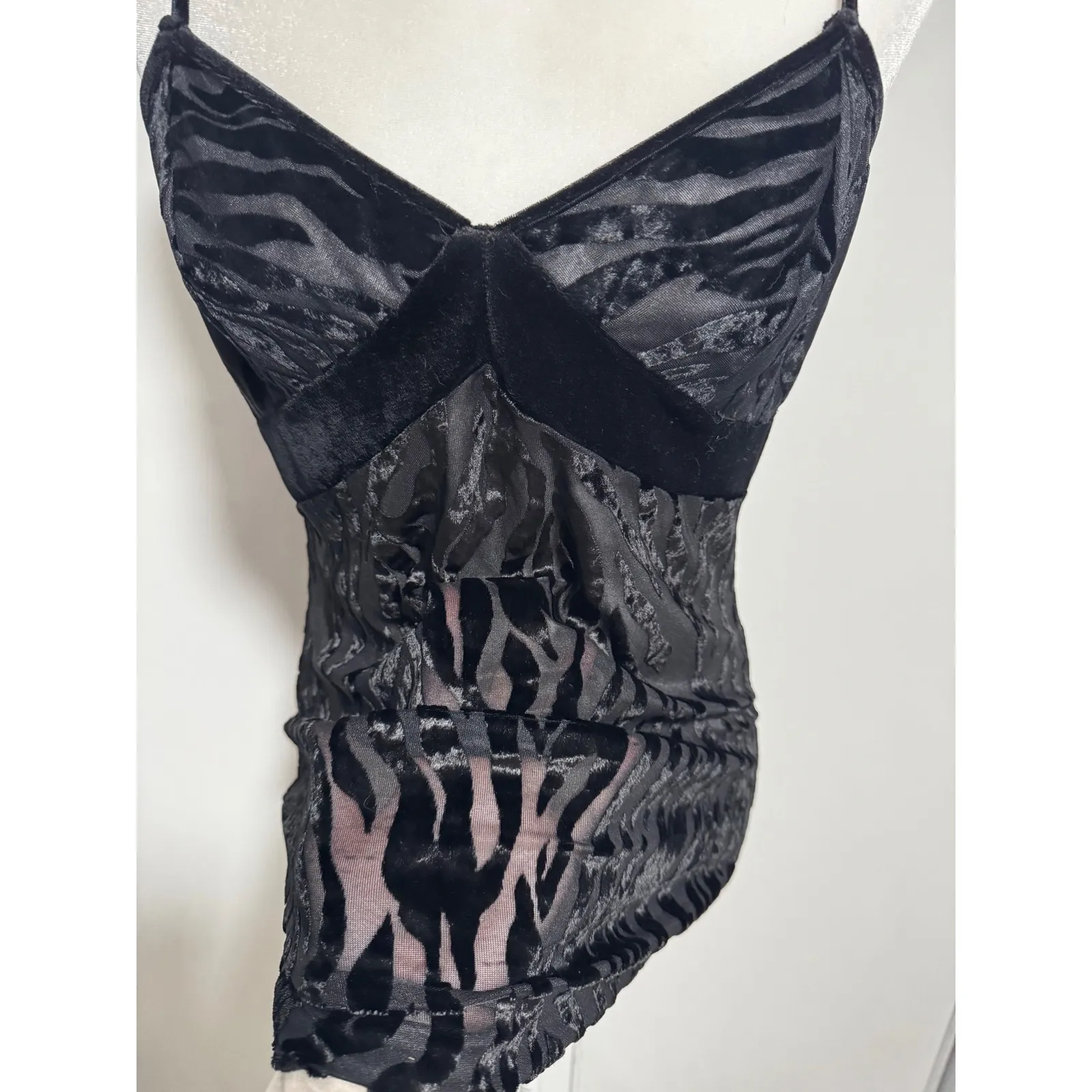 Vintage Shirley of Hollywood Sheer Black Velvet Zebra Print Camisole Top Large - Image 2