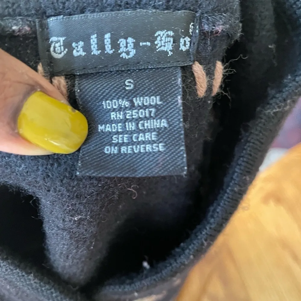 Vintage Tully 100% Wool Vest With Embroidery On Neck, Sleeves and Hem Black - Image 8