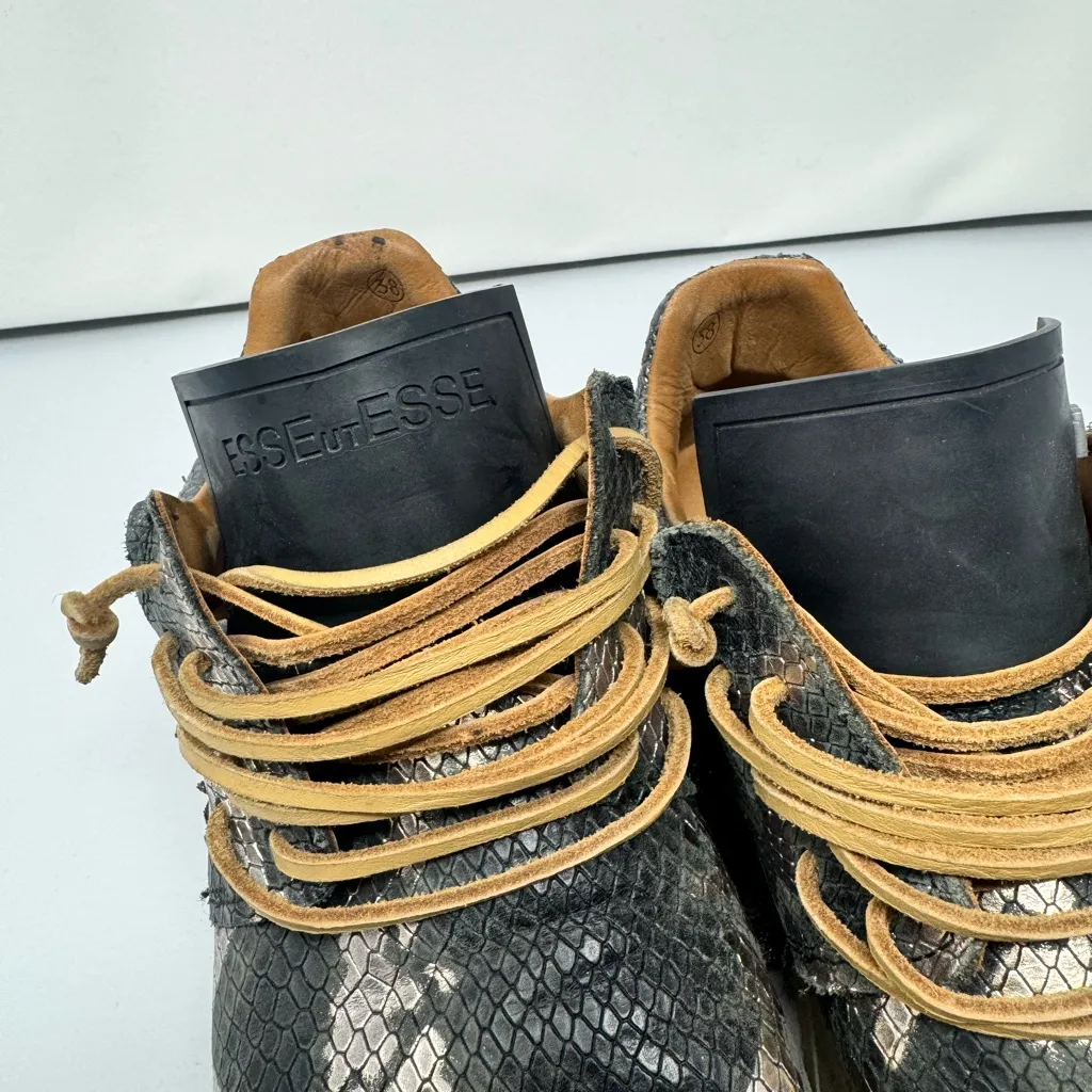 Esseutesse Python Leather Fringe Sneakers 38 Black Size 8 - Image 6