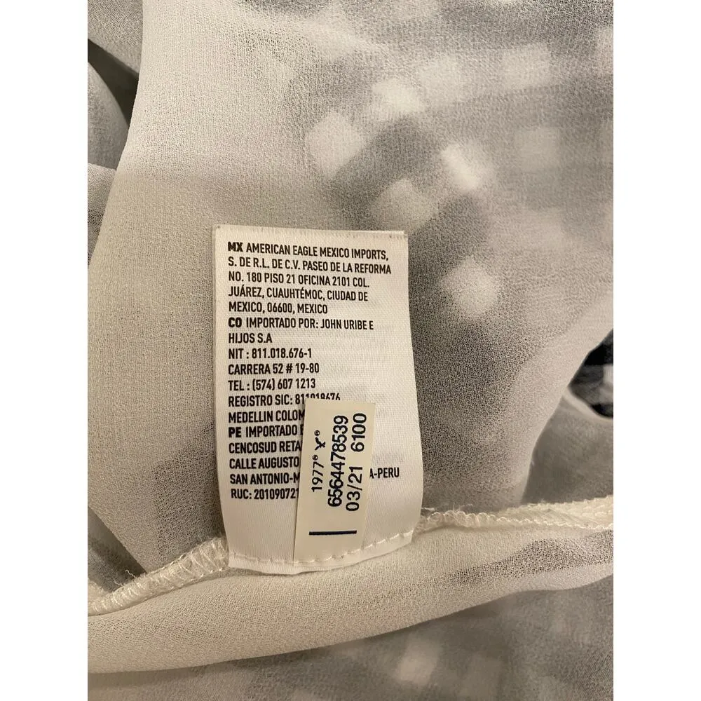 American Eagle Women's Dress S Gingham Check Sleeveless Navy White Cotton Linen - Image 7