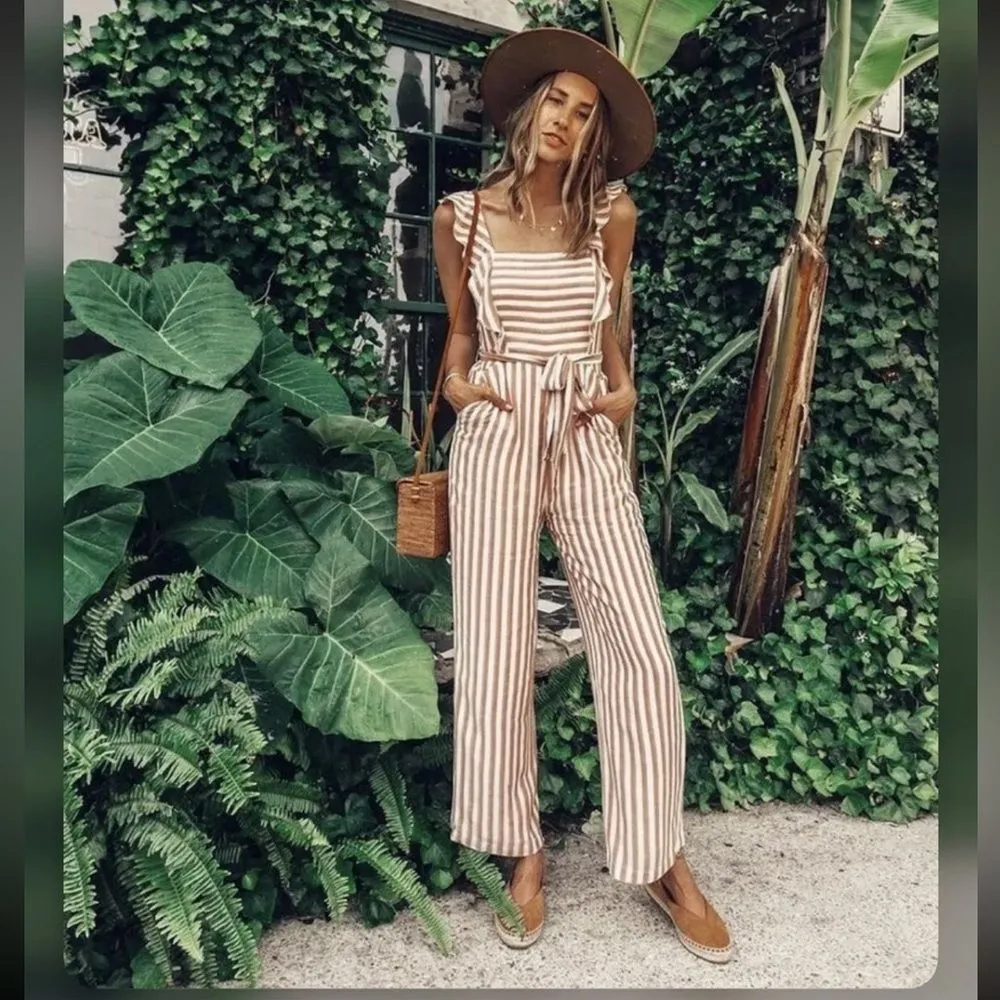 PAIGE Marino Striped Pink White Sleeveless Jumpsuit Tie‎ Belt Size Small New - Image 6