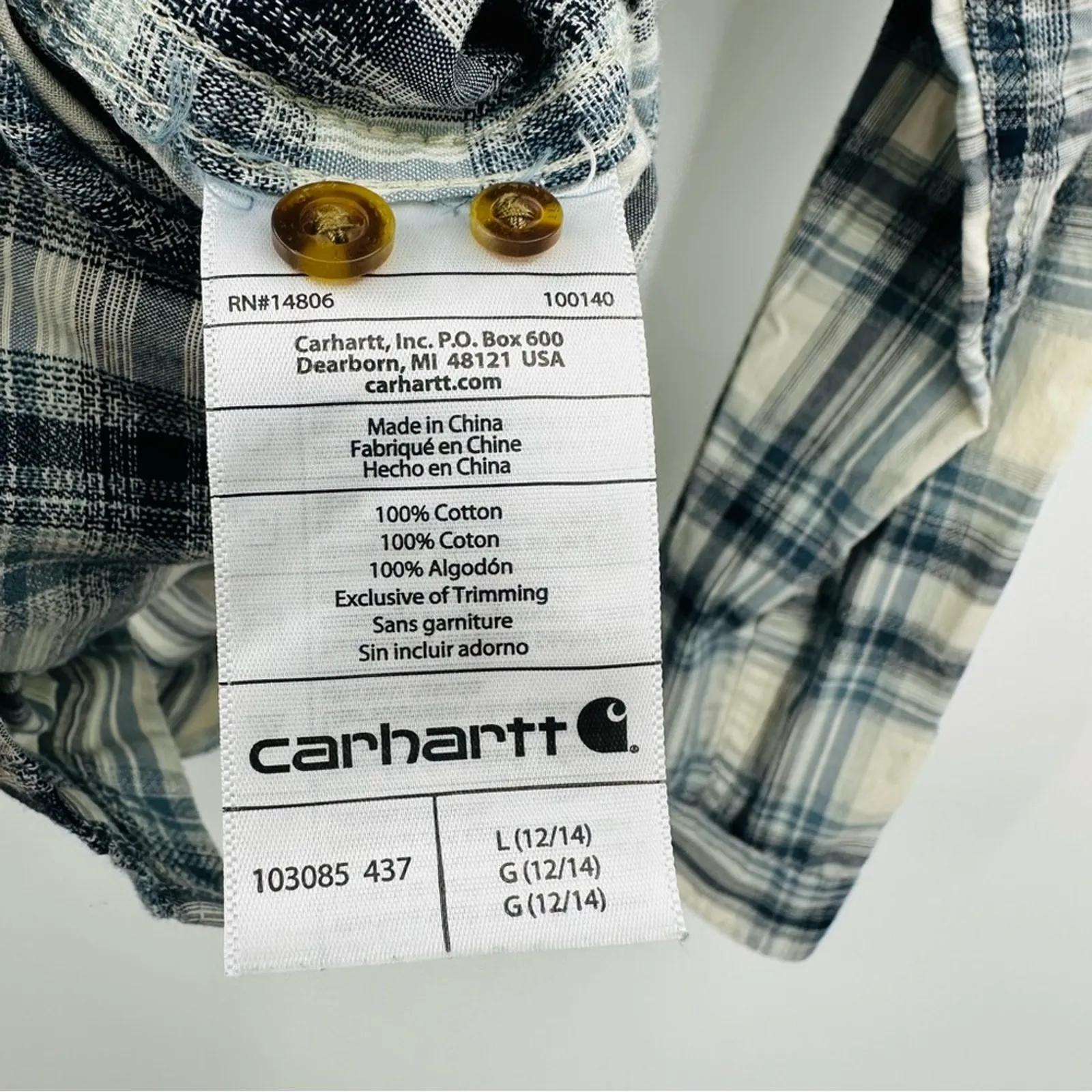 Carhartt | Women's Fairview Plaid Shirt In Steel Blue Size Large - Image 6