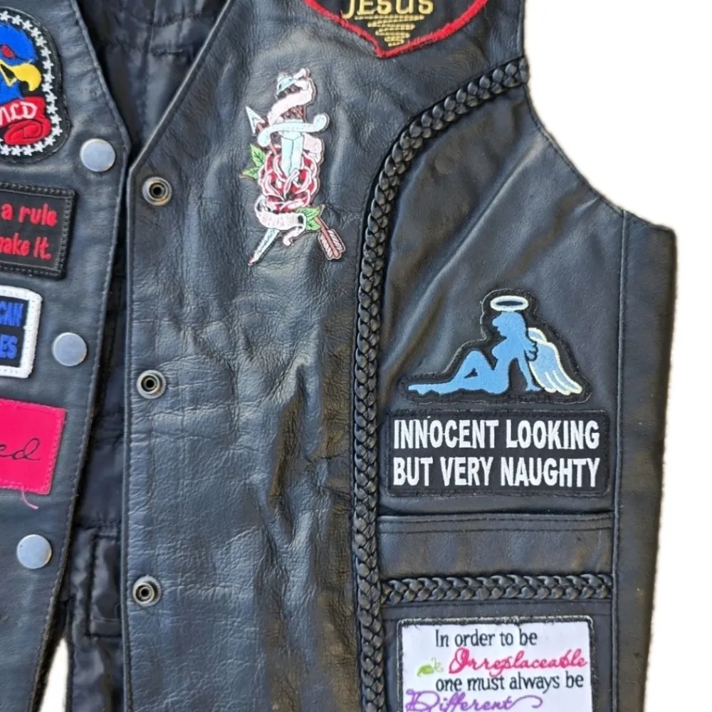 Vtg Genuine Leather Biker Vest Womens Size Large Adjustable Motorcycle Moto Bike - Image 12