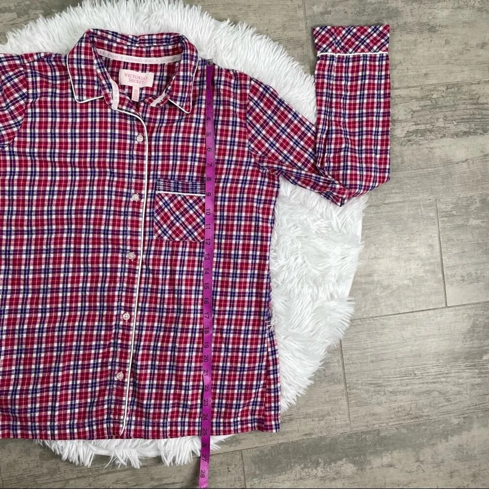 Victoria's Secret Flannel Pajama Top Metallic Thread Long Sleeve Women's Small - Image 7