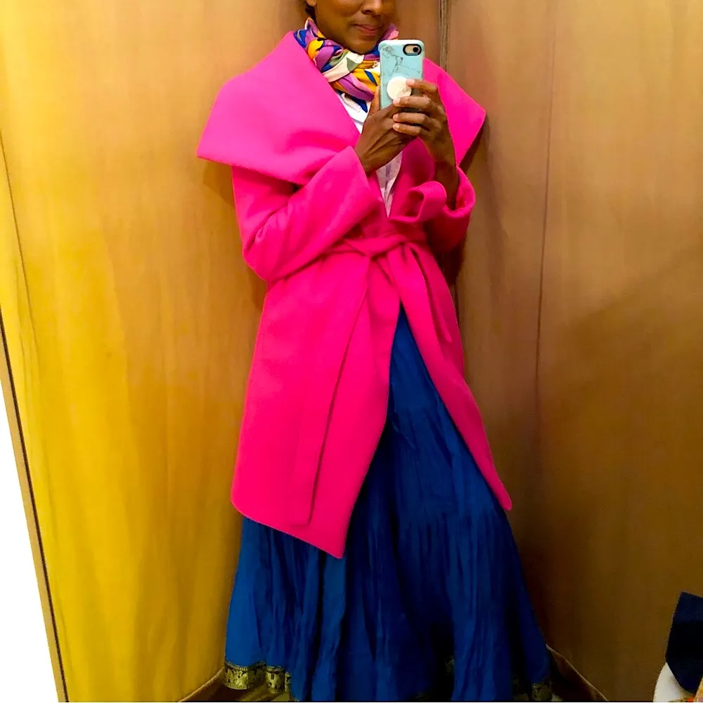 Forever 21 Hot Pink Belted Wrap Coat, Size Small - Image 2