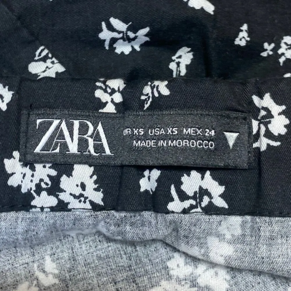 Zara Women's Black Floral Ruffle Faux Wrap Zipper Mini A-Line Flared Skirt Sz XS - Image 4