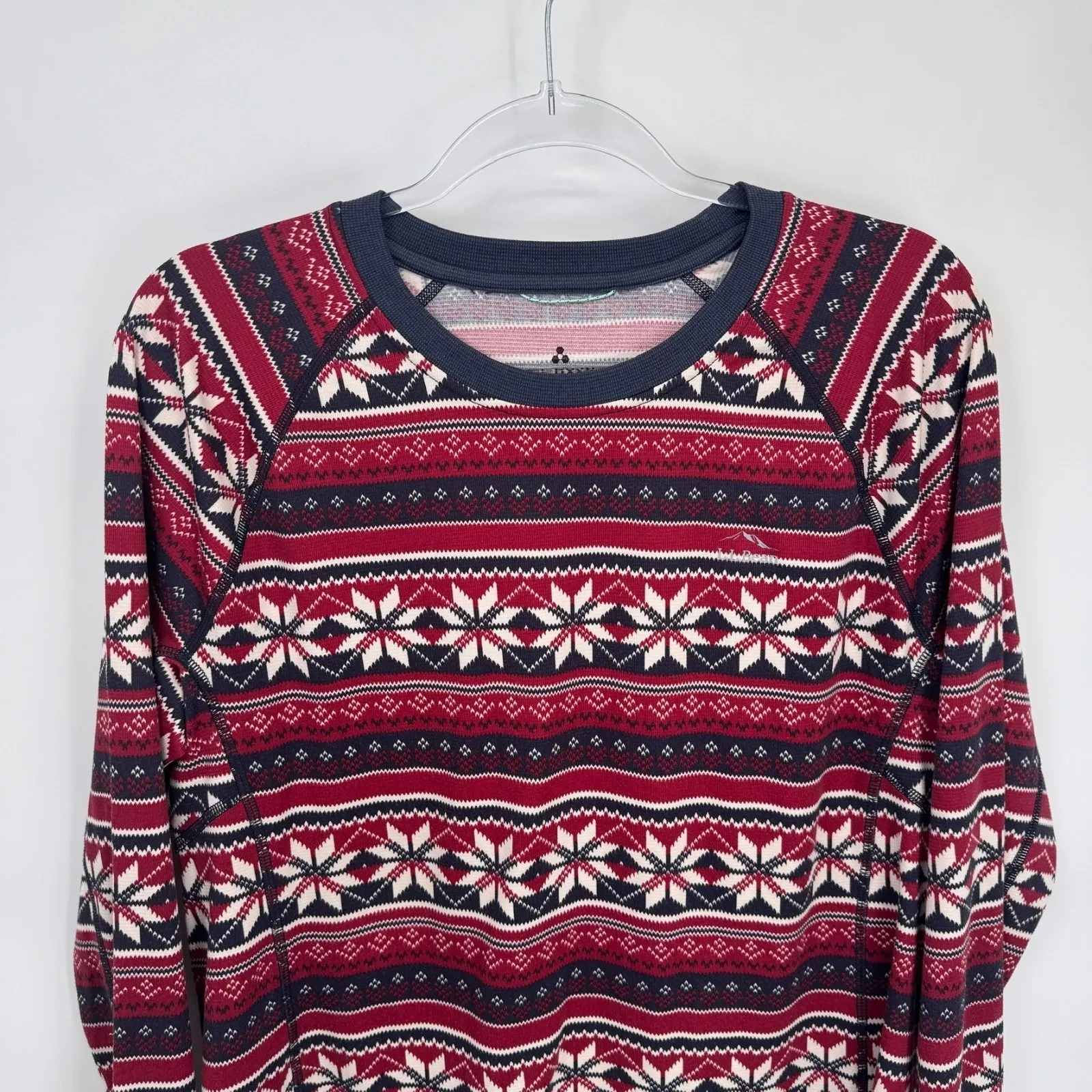 L.L. Bean Waffle Knit Thermal Top Womens XLP Red Blue White Winter Holiday Print Size undefined - Image 2
