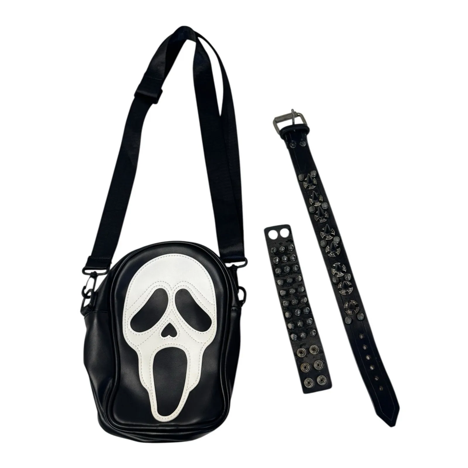 SCREAM Ghost Face Crossbody Purse Spiked Choker Bracelet Goth Rave Punk Cosplay - Image 3