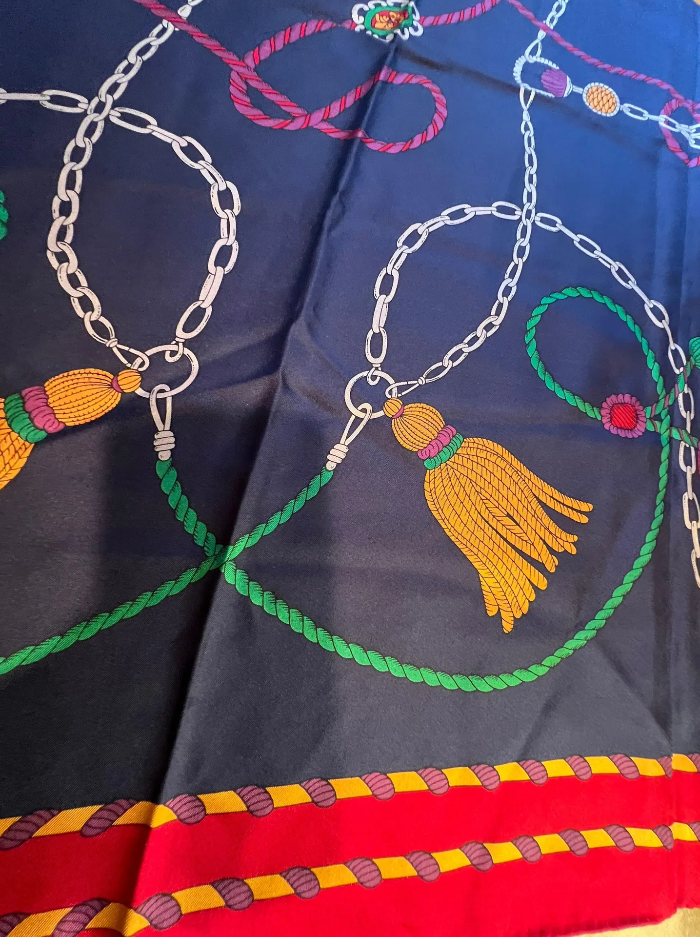VINTAGE: Ginnie Johansen | ladies tassels & chains silk scarf. Multiple - Image 11