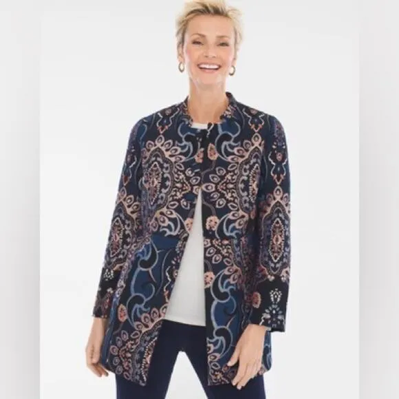 Chico's Jacquard Jacket‎ Size Small Metallic Thread Embroidered Gold Brocade - Image 4