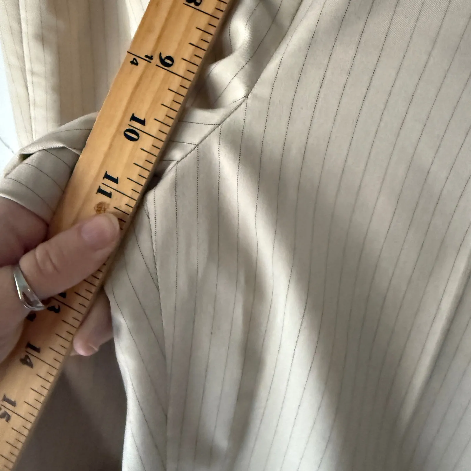 Ann Taylor Factory Y2k Womens Tan Pinstripe Wide Leg Dress Pants 8 Office Siren - Image 7