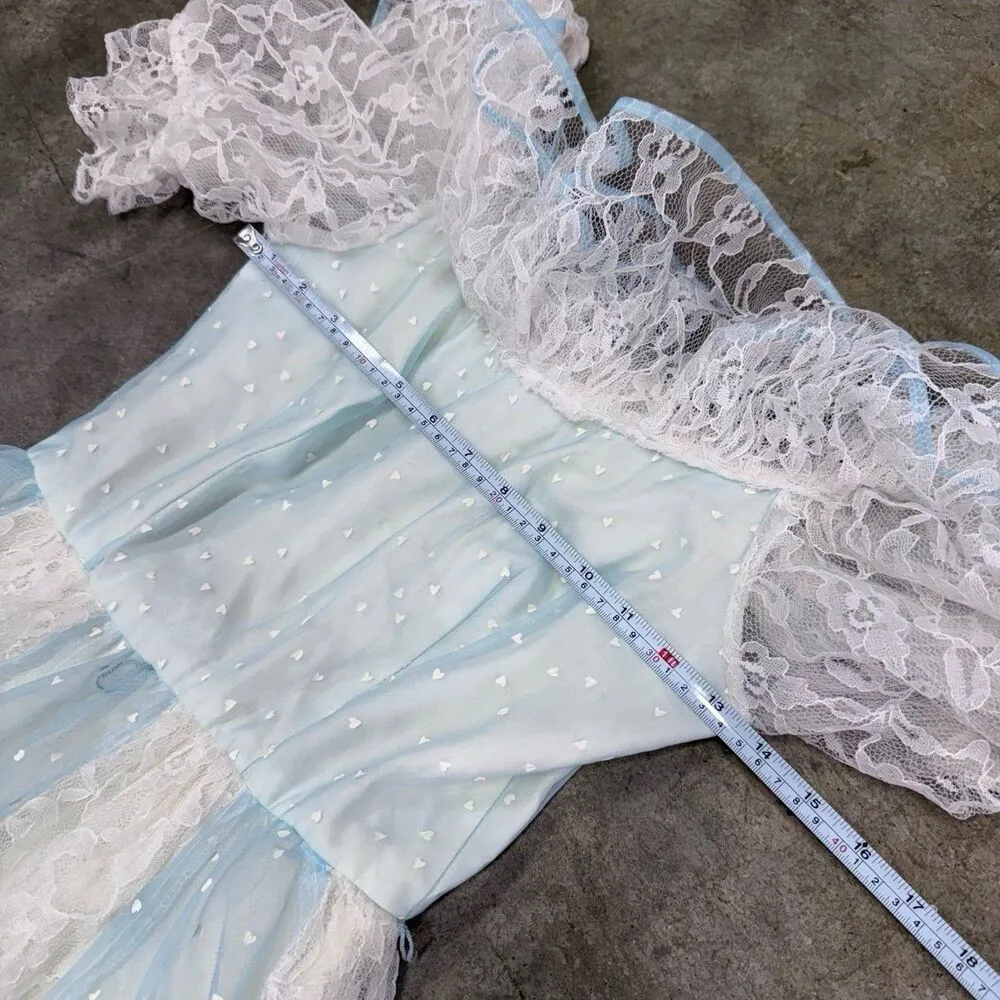 Vintage coquette tulle lace cottagecore striped heart printed maxi dress - Image 4