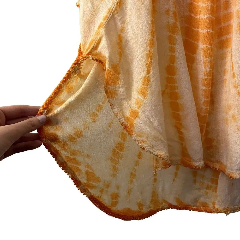 Rayon orange and white tie dye poncho short sleeved summer top frilly lightweigh Size undefined - Image 4
