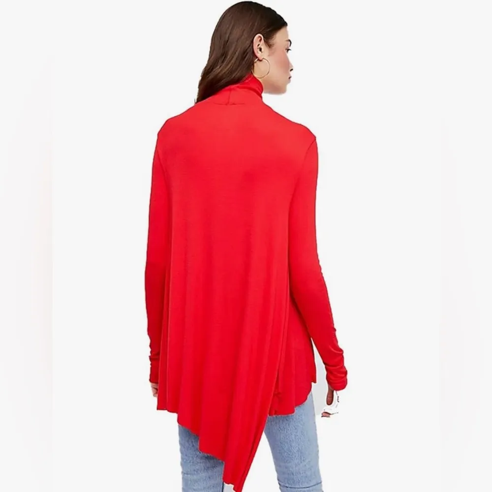 Free People Uptown Turtleneck Sweater Top Red choker cutout asymmetric hem tunic - Image 2