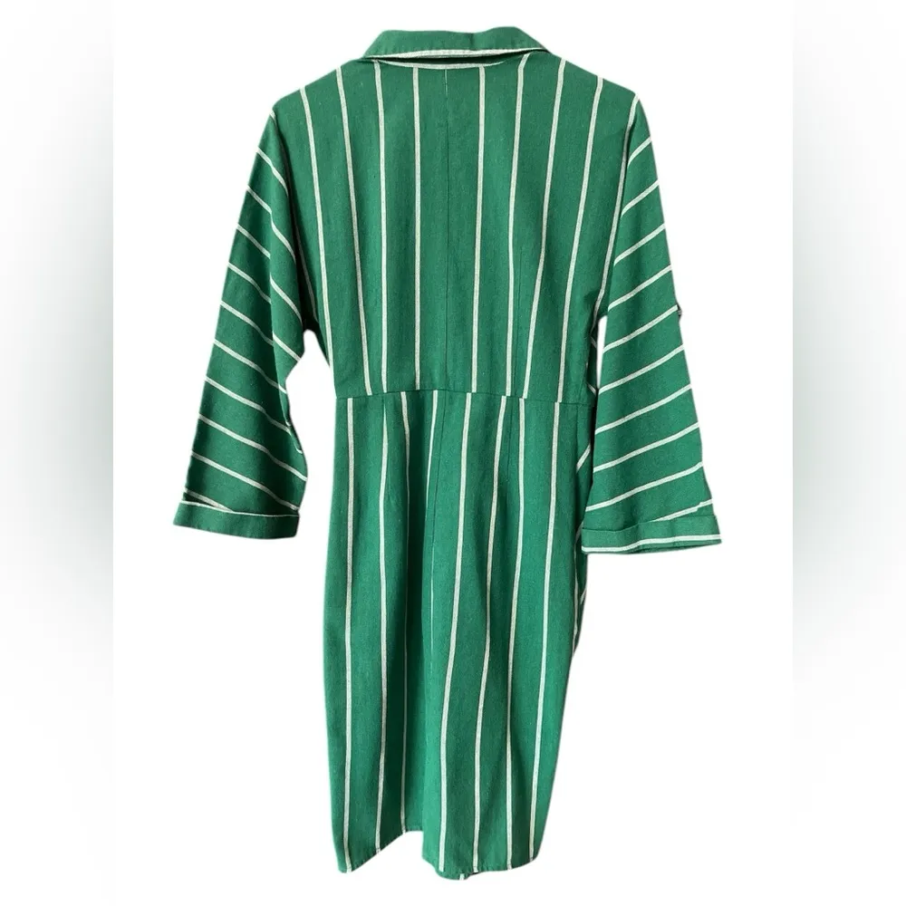 &merci green striped faux wrap dress - Image 2