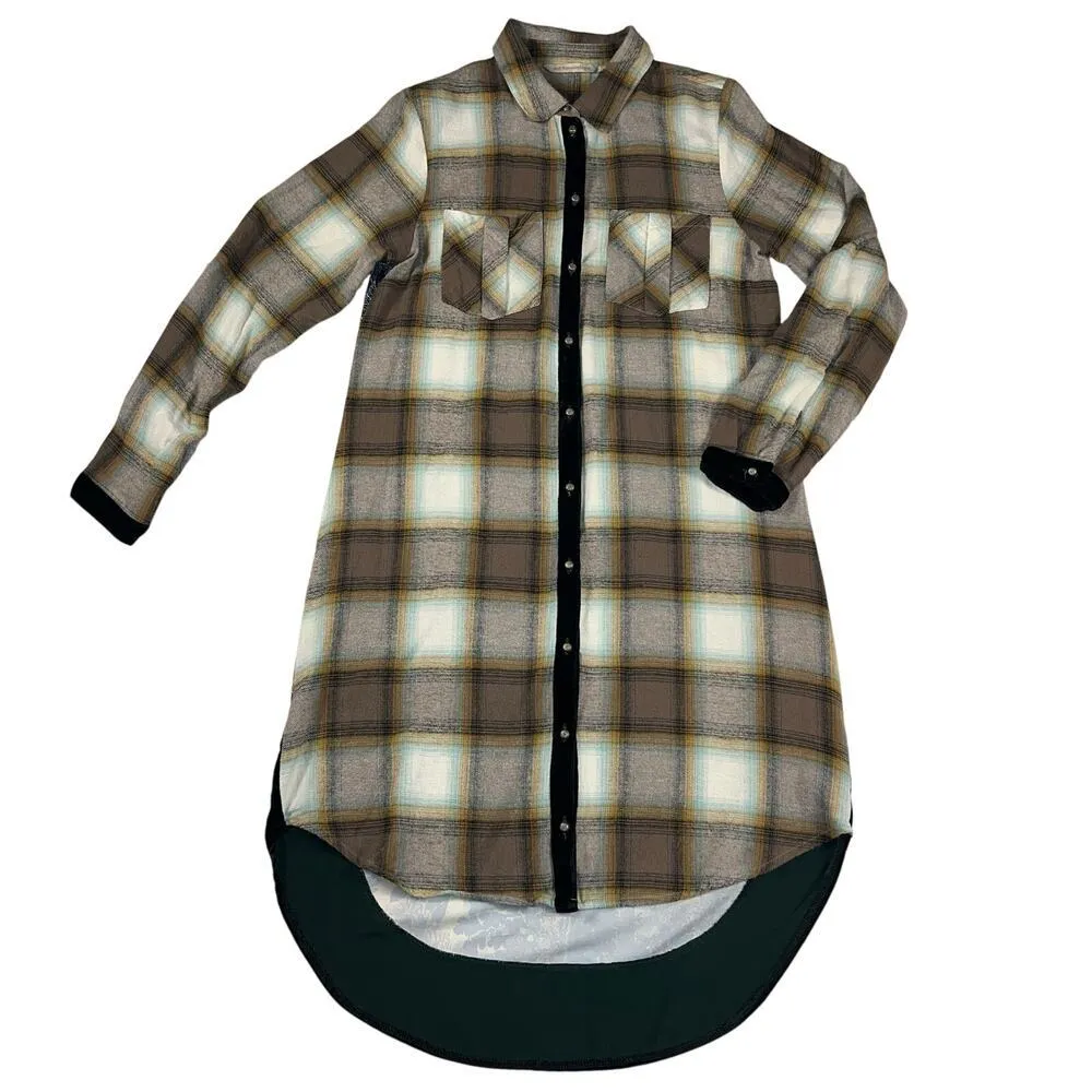 Soft Surroundings Vintage Inspired Plaid Flannel Tapestry Shirt Dress Size XS - Image 5