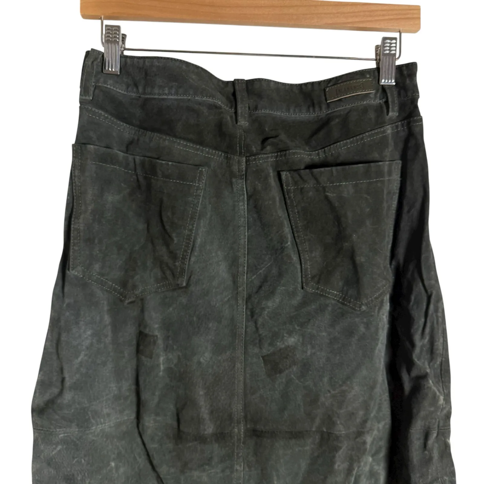 BlankNYC Hunter Green Retro Suede Leather Front Slit Pencil Midi Skirt Size 29 - Image 11