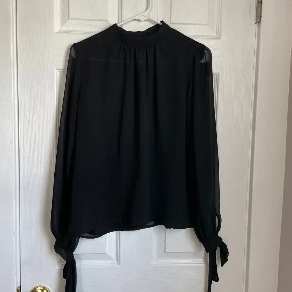 Forever 21 Chiffon Shirred Mock Neck Top black blouse - Image 3