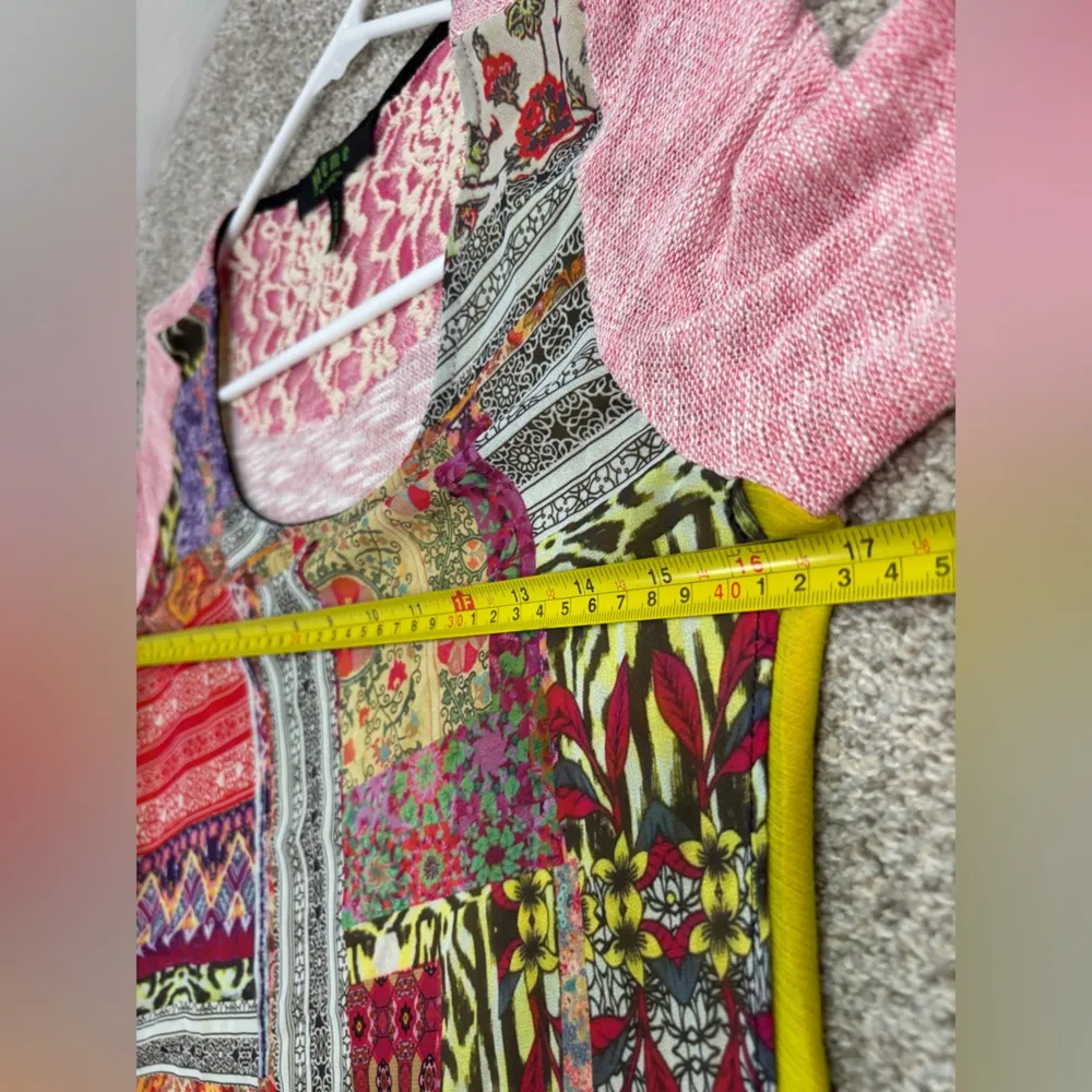 Poeme By Citron Women's S Semi Sheer Tunic Blouse Mixed Media Boho Art to Wear Pink - Image 3