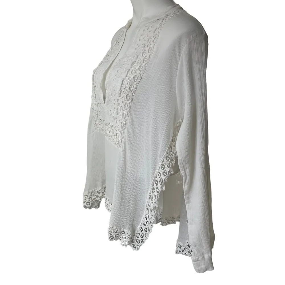 Love Stitch Boho Gauzy Cotton Top, Off White - Image 7