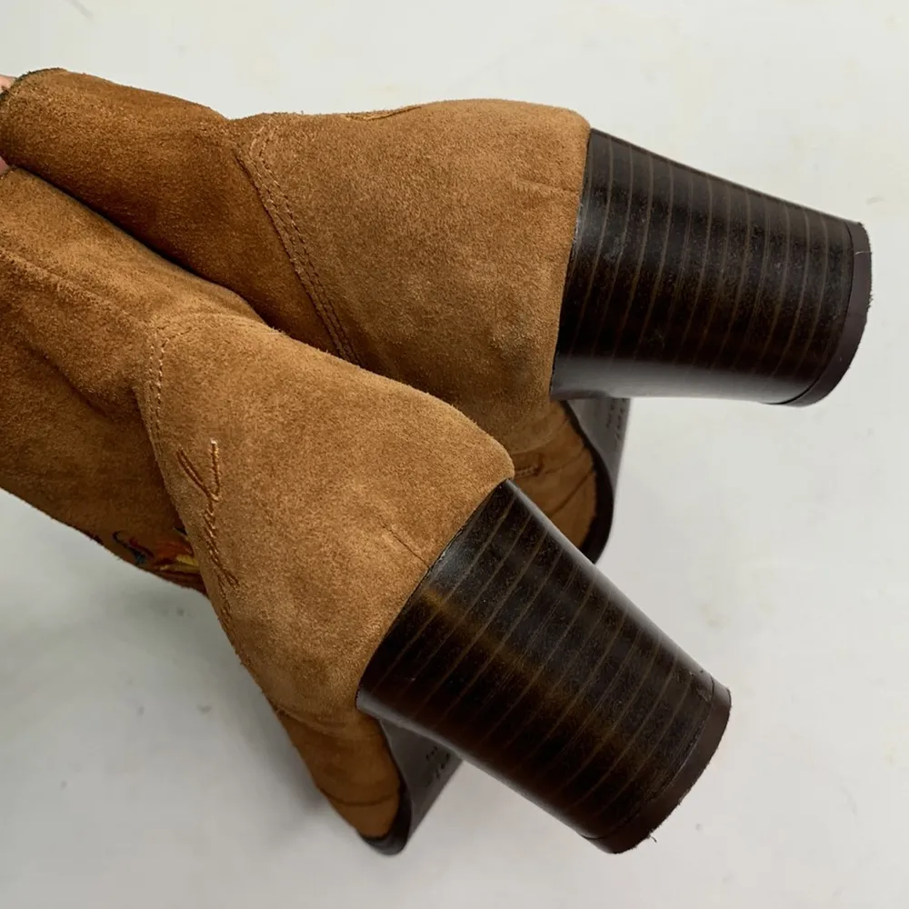 DESIGUAL Suede Leather Ankle Floral Embroidered Boho Boots Booties S-165 Sz 8 - Image 5