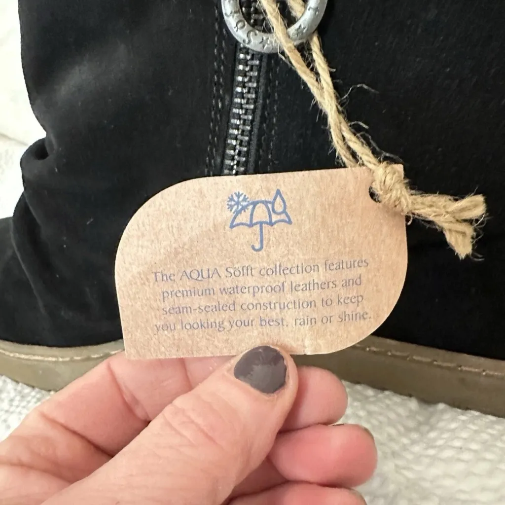 Sofft Siri Black Suede Wedge Booties Boots Aqua Sofft Ruched Waterproof Wms 11M Size 11 - Image 8