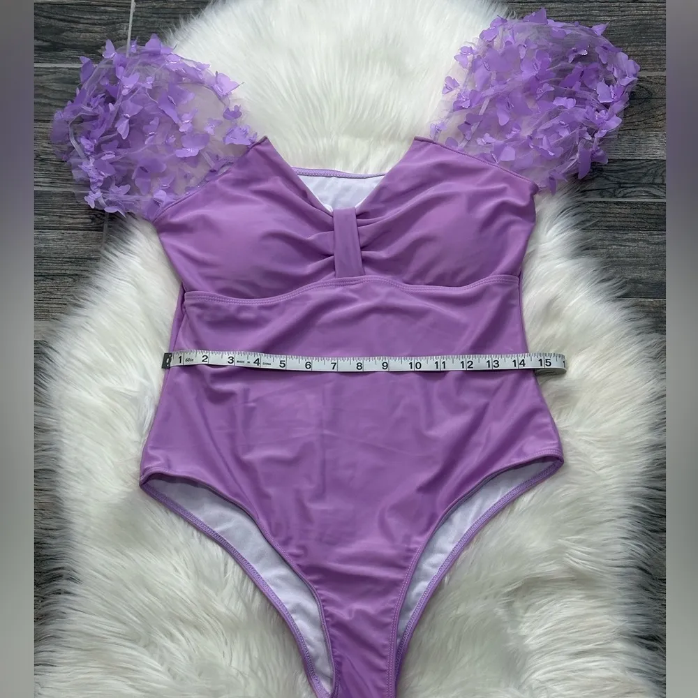 NWOT SHEIN Plus Butterfly Appliques Ruched One Piece Swimsuit - Image 11