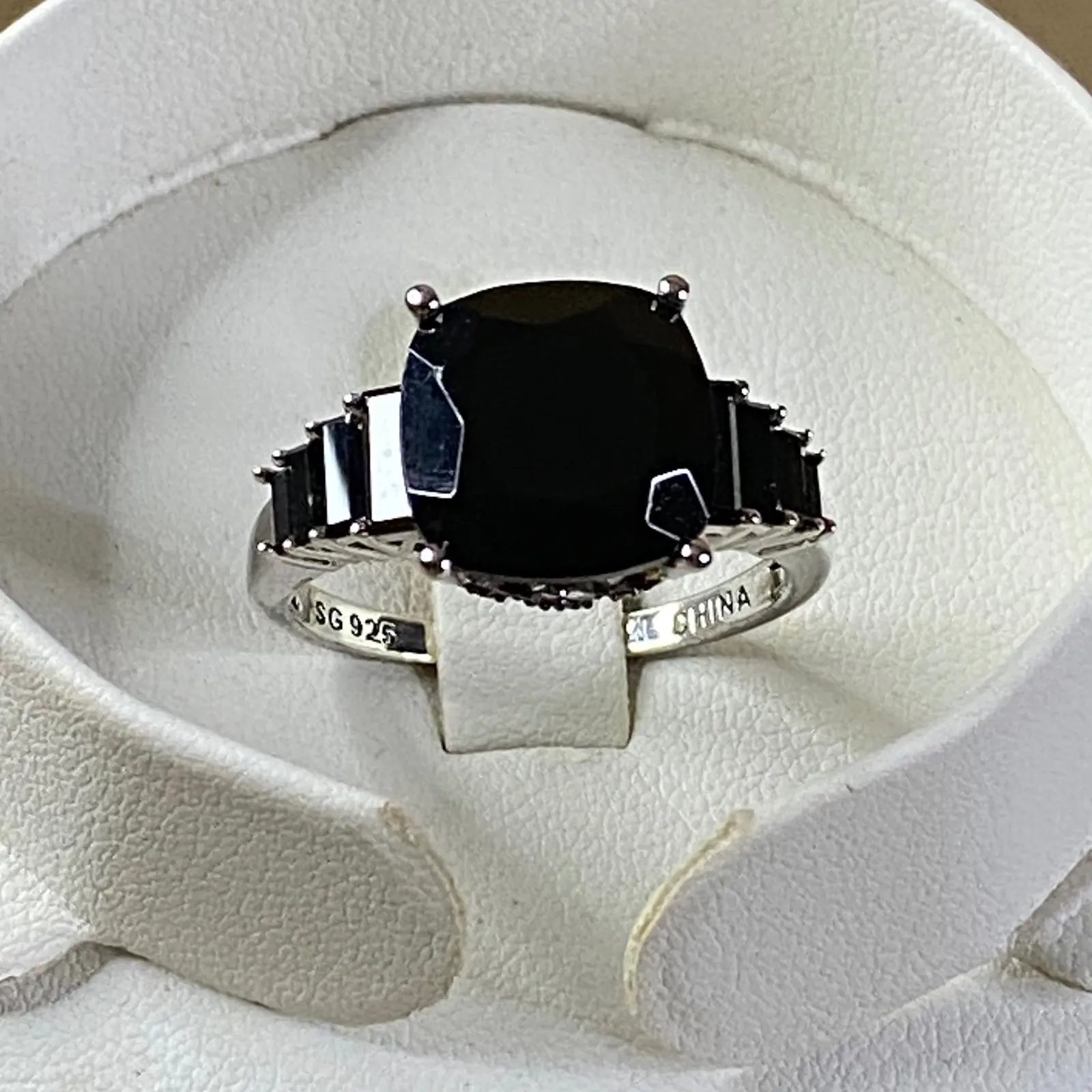 Black Spinel Sterling Silver Ring Square Cushion Baguette Statement 9.24ctw Sz 9 - Image 2