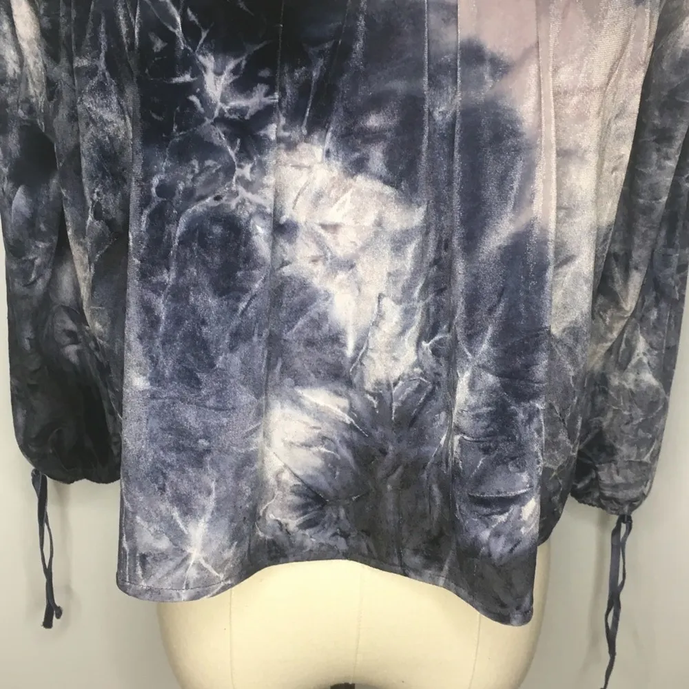 AMERICAN EAGLE Navy Blue Velvet Tie Dye Off the Shoulder Blouse Top XS - Image 3