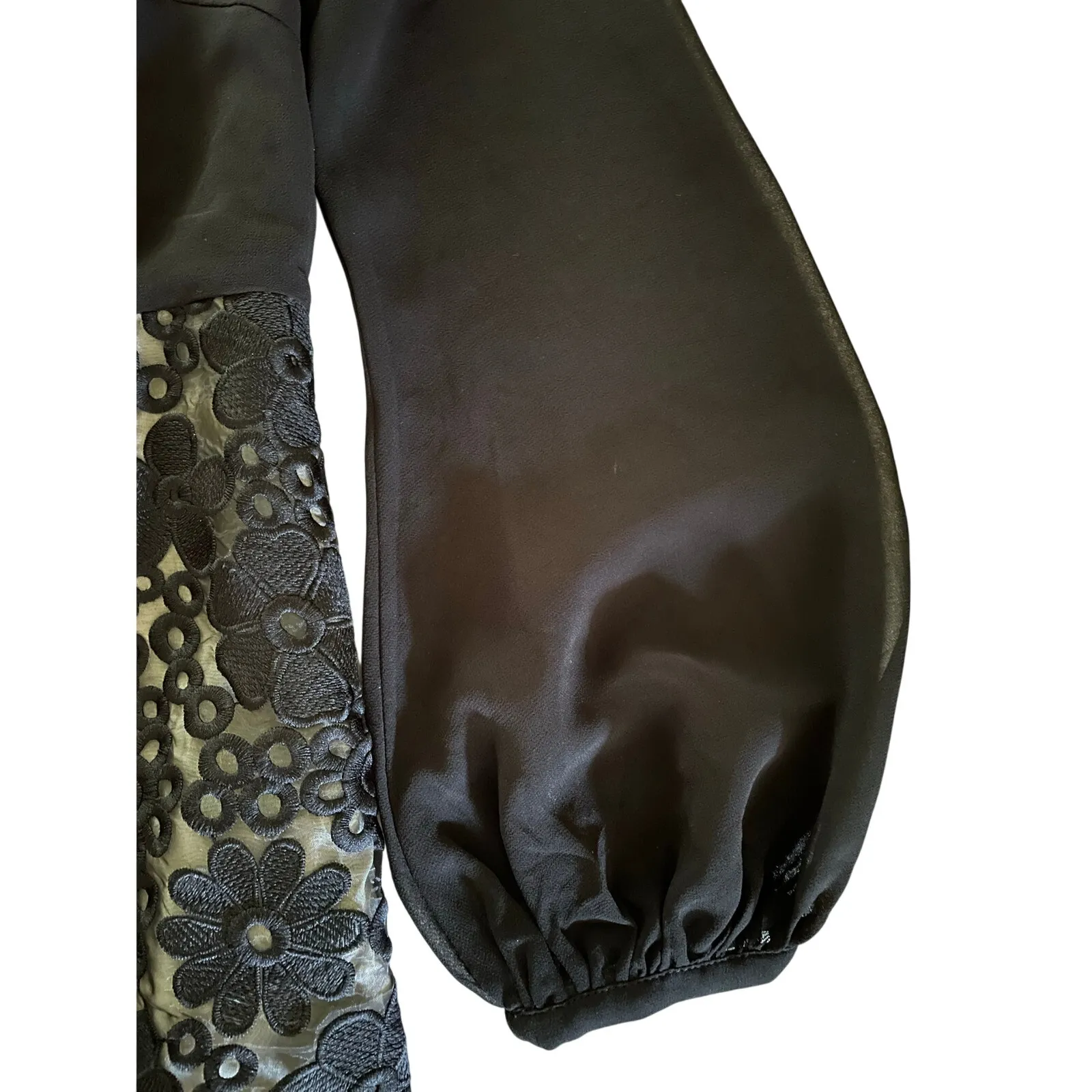 Metisu Vintage Black Floral Sheer Long Sleeve Cocktail Dress Size M - Image 8