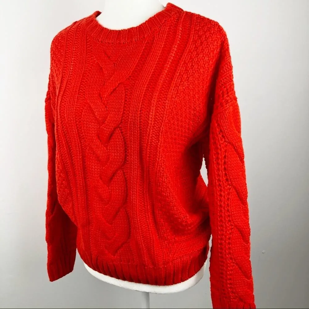 NWT One A Chenille Cable Knit Crew Neck Sweater Sz Small P Orange - Image 16