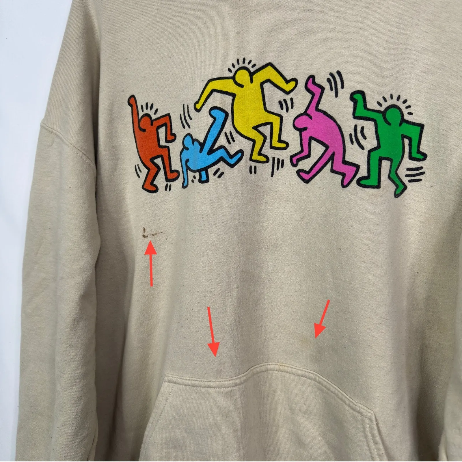 Ripple Junction Keith Haring Dancing Figures Hoodie Beige XL Women Sweatshirt - Image 5
