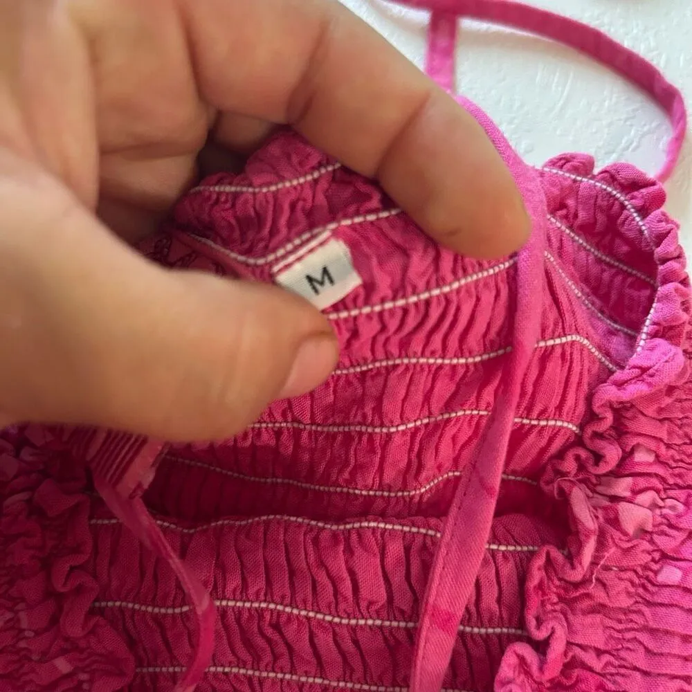 Cabali Hot Pink Smocked Midi Sundress Size M | Hawaiian Floral Beach Dress Size M - Image 5